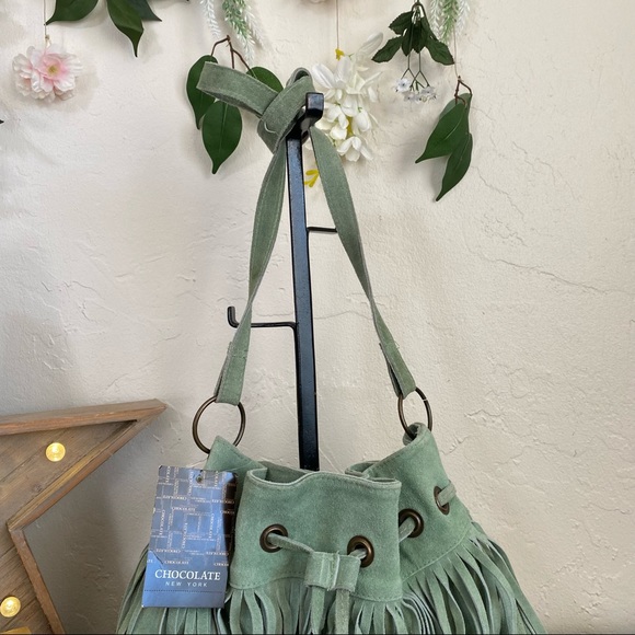 Chocolate New York mint green leather bucket bag - Picture 6 of 13